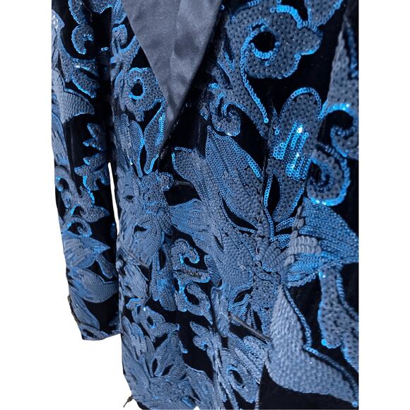 Giovanni Testi Men's 38R Tetron 2 Button Sports Coat Sequins Prom Blue Blazer - Picture 2 of 8